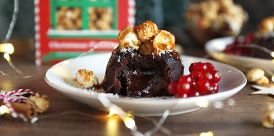 Dark Chocolate Lava Cakes with Christmas Pudding Popcorn