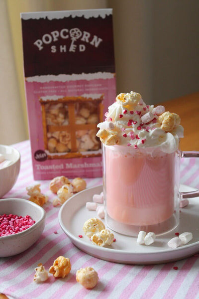 Valentine's Day Inspired Strawberry Milkshake with Toasted Marshmallow Popcorn